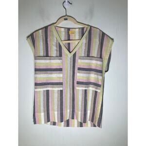 Monoplaza Yellow V Neck Multi Stripe Top Sz XS